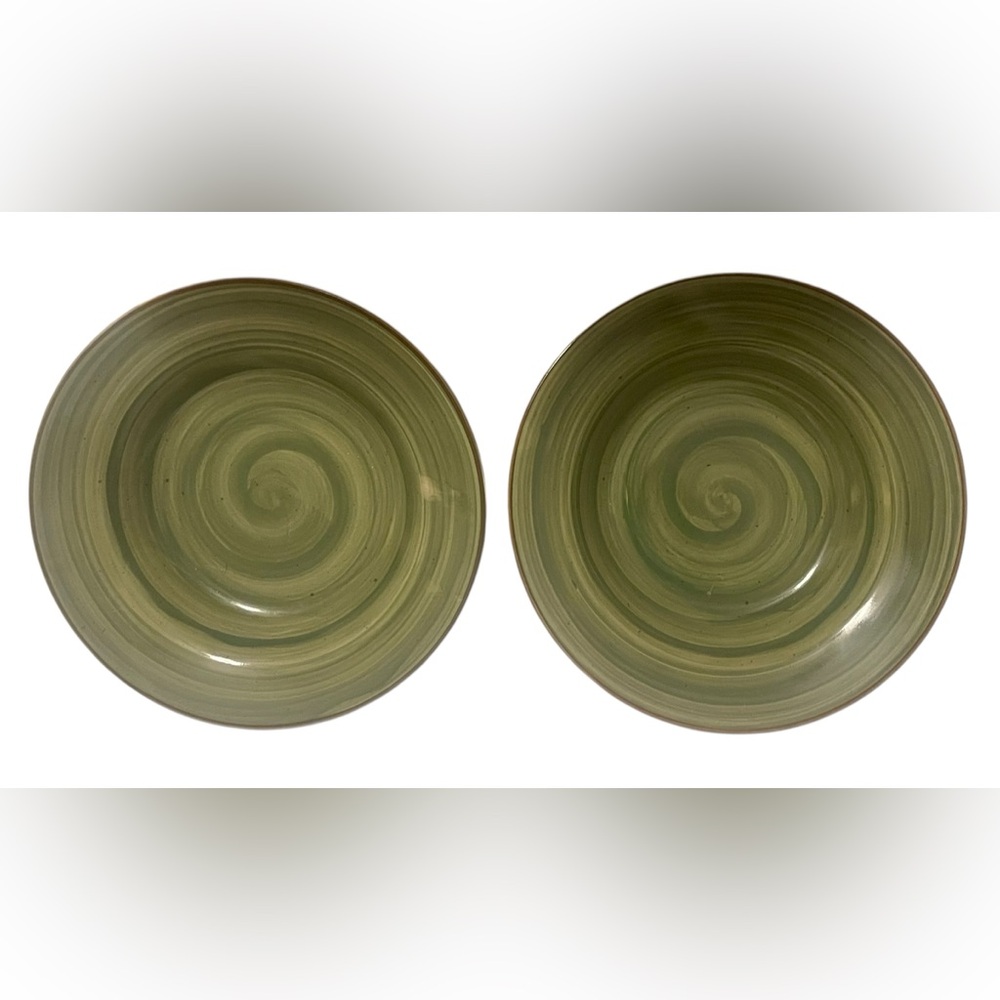 Set of 2 Royal Norfolk Stoneware Green Swirl Bowls